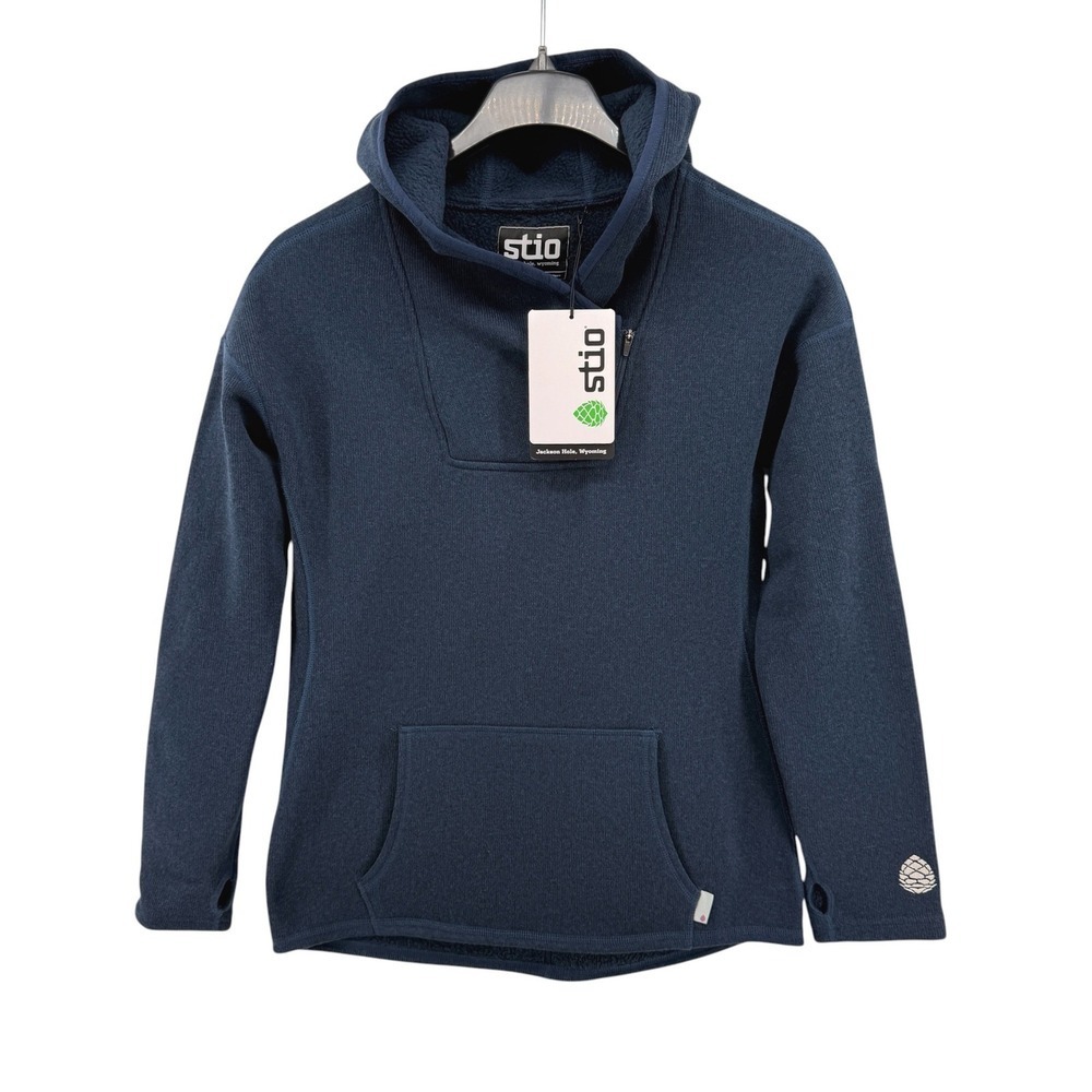 NEW Stio Sweetwater Hoodie Womens Medium Pullover Blue Thumbhole Hooded Sweater